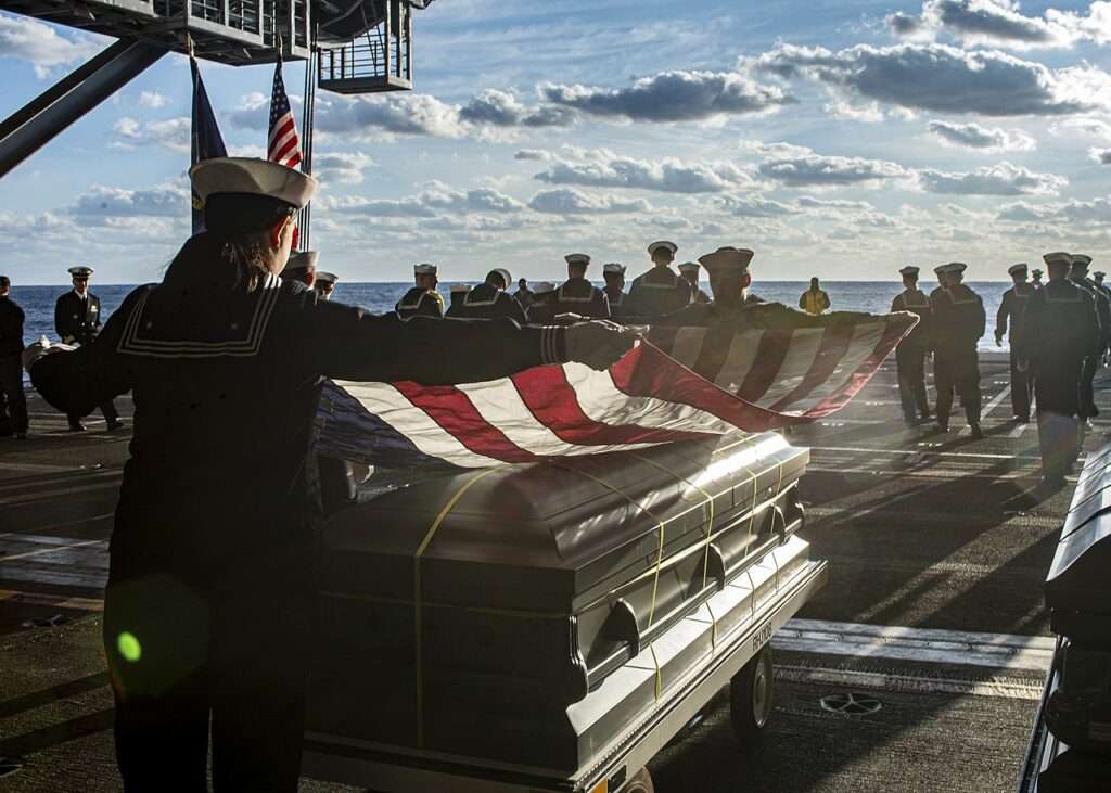 Burial at sea on board the USS George H.W. Bush in 2022. 