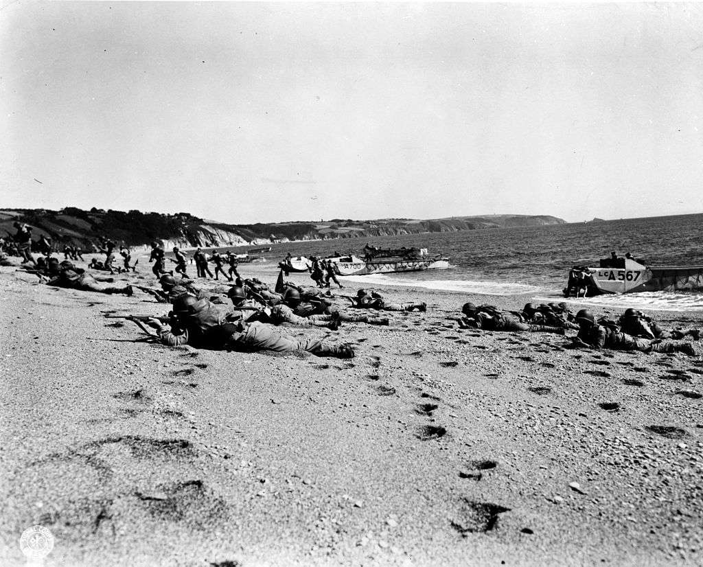 Soldiers on a beach in England.