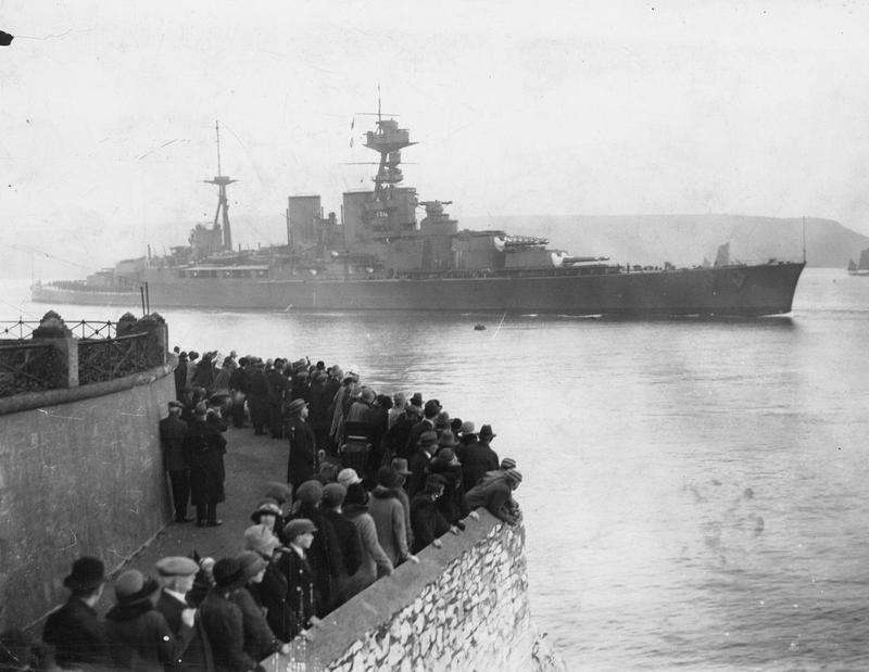 HMS Hood entering Plymouth harbour.