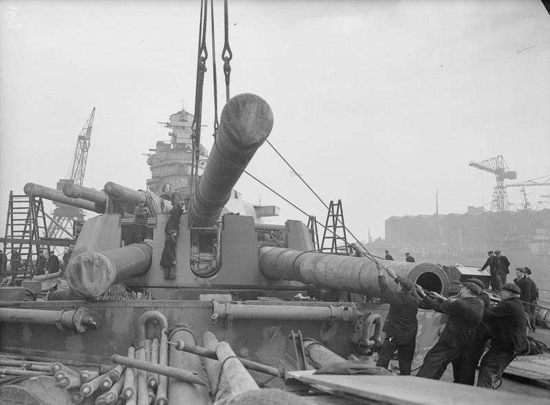 Fitting the 16 inch guns on HMS Rodney.