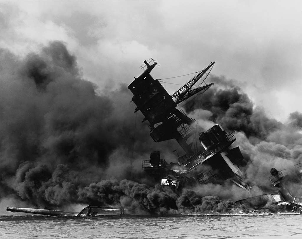 USS Arizona after the attack on Pearl Harbor. 