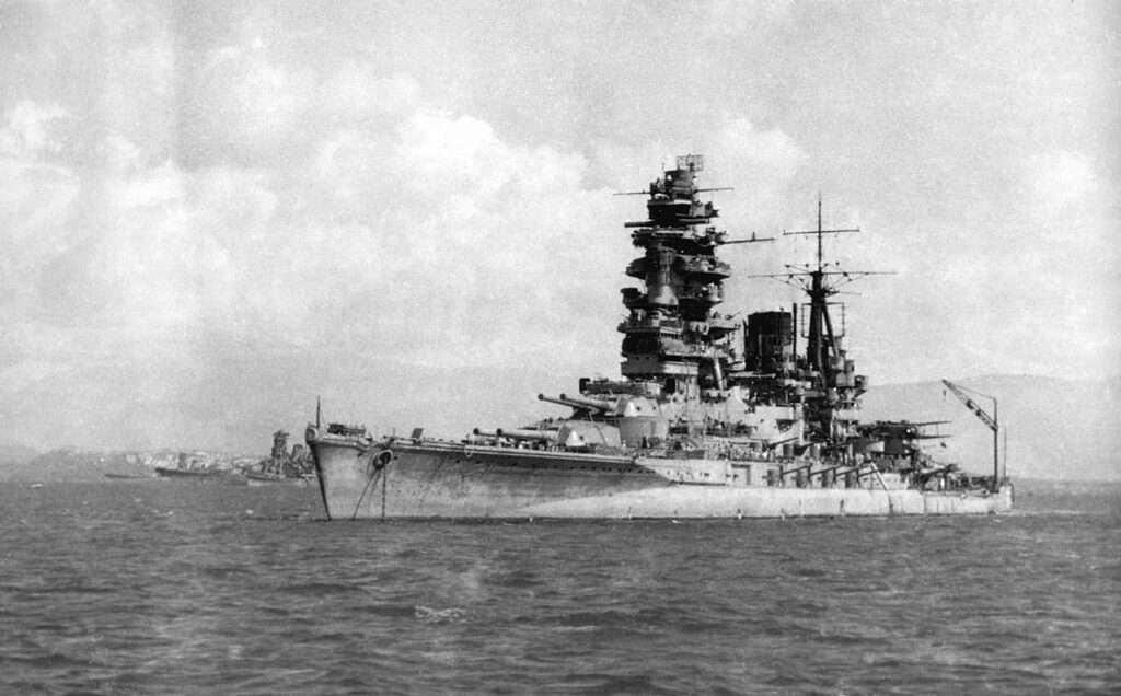 Nagato anchored in Brunei Bay, bshortly before the Battle Of Leyte Gulf, October 1944. 
