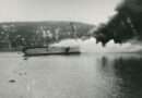 Blucher on fire and sinking in the Drobak Sound.