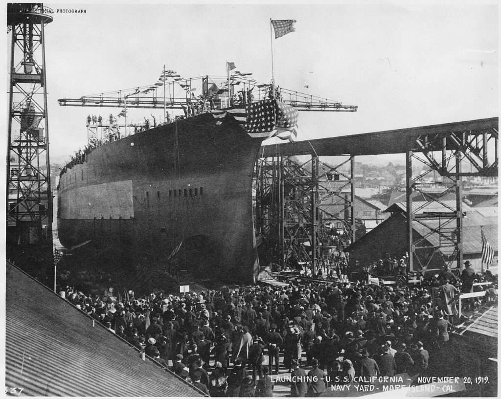 Launching ceremony for the USS California in 1919. 