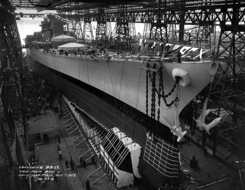 Launch of the USS New Jersey, 7 December 1942. 