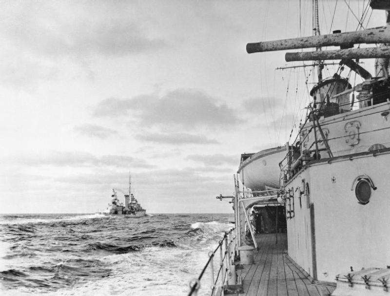 The cruiser HMS Achilles seen from HMS Ajax during the Battle of the River Plate.