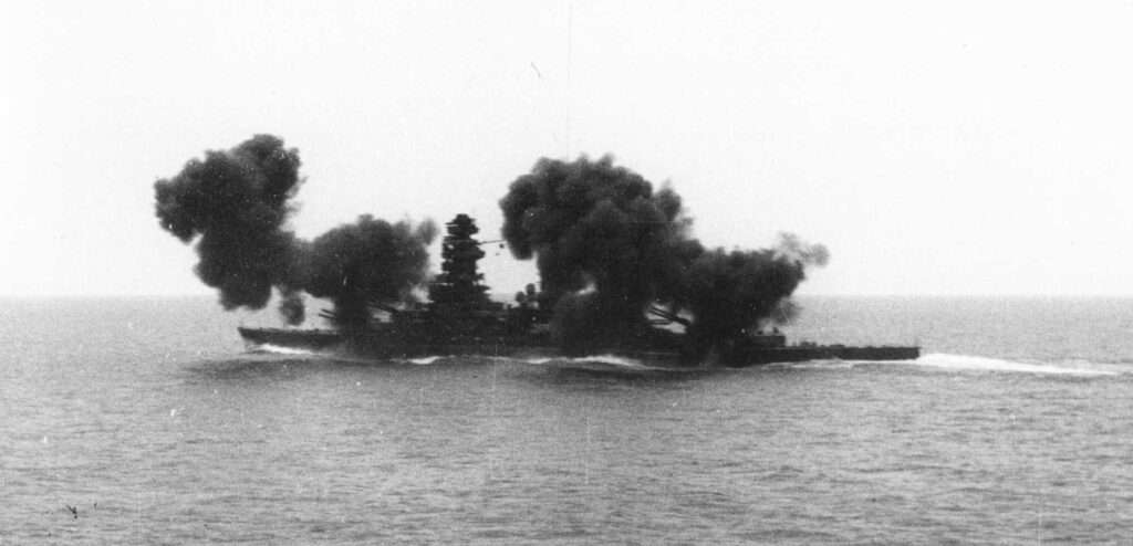 Nagato firing her main armaments, 1936.