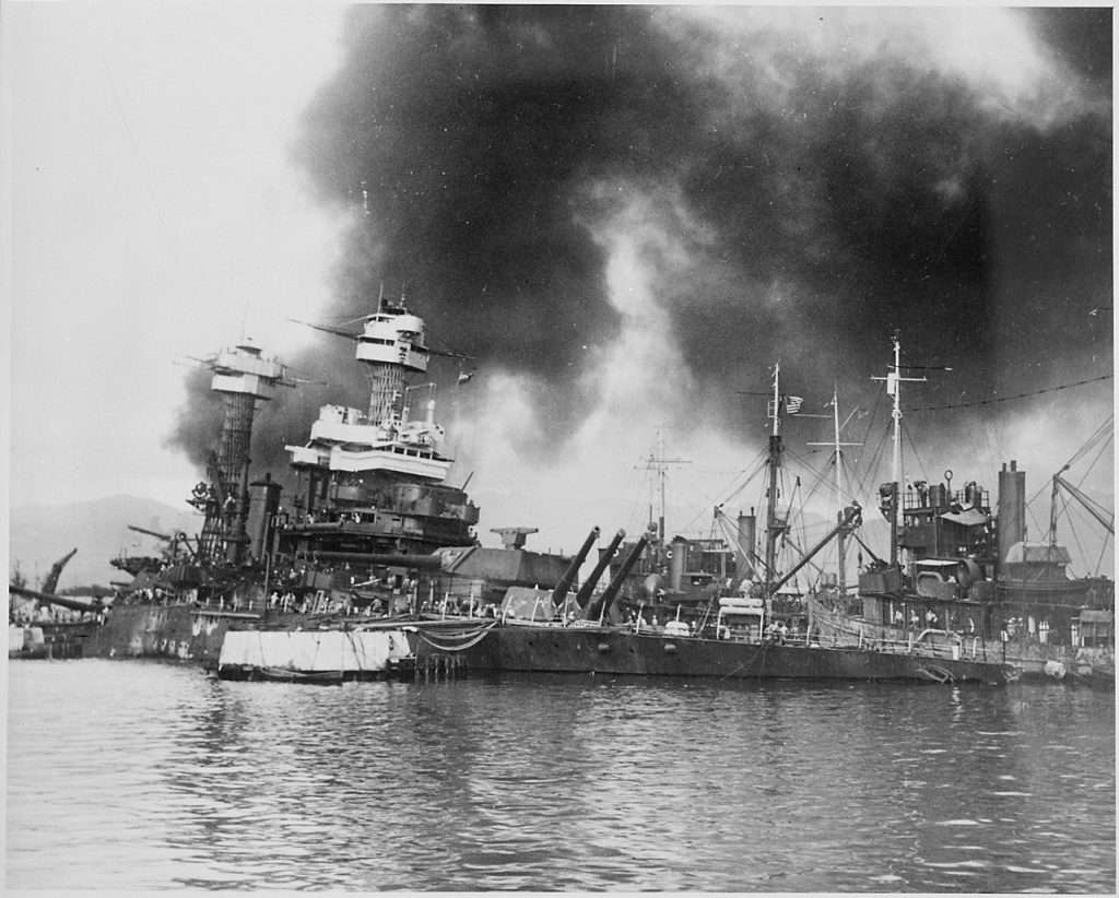 The sunken remains of USS California after the attack on Pearl Harbor. 