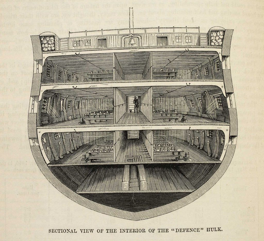 Sectional view of the interior of the Defence prison hulk