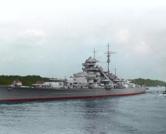 Colourised image of the Bismarck.