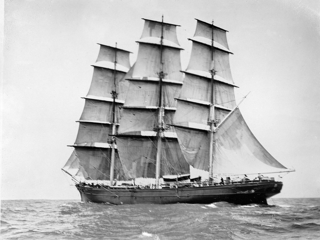 The Cutty Sark pictured with full sails rigged. 