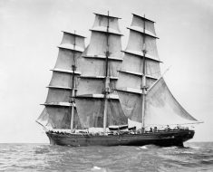 The Cutty Sark pictured with full sails rigged.