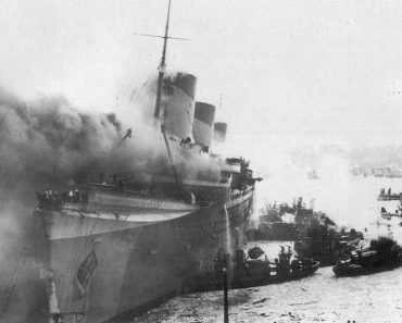 The fire raging on the newly dubbed USS Lafayette.