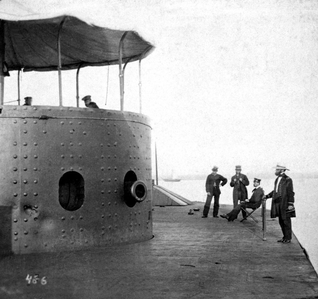 Officers on the deck of the USS Monitor, 1862. 