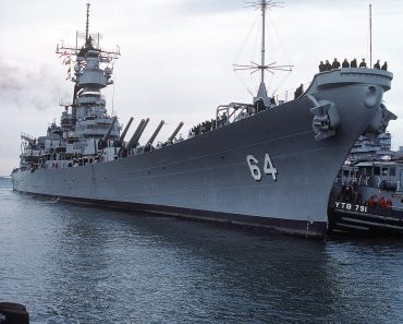 Iowa Class battleship USS Wisconsin in port.