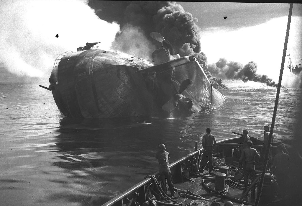 The sinking USS Mississinewa. 