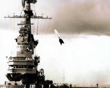 V-2 rocket firing from the deck of the USS Midway.