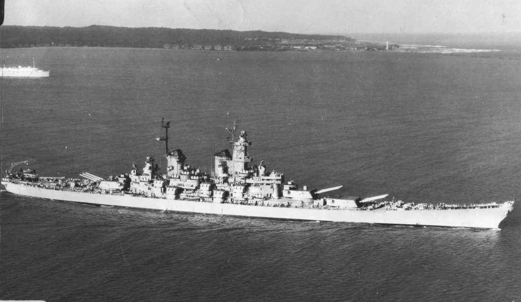 USS Wisconsin underway in the early 1950s.