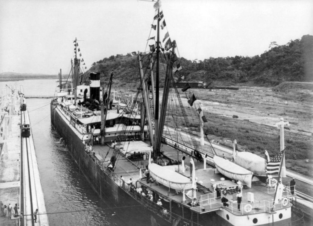 The SS Ancon passes through the Panama Canal on 15 August, 1914. 