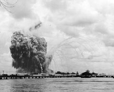 USS Mount Hood exploding.