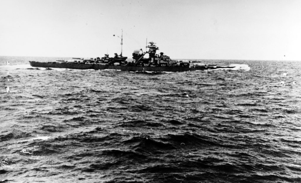The Bismarck shortly after the Battle of the Denmark Strait. 